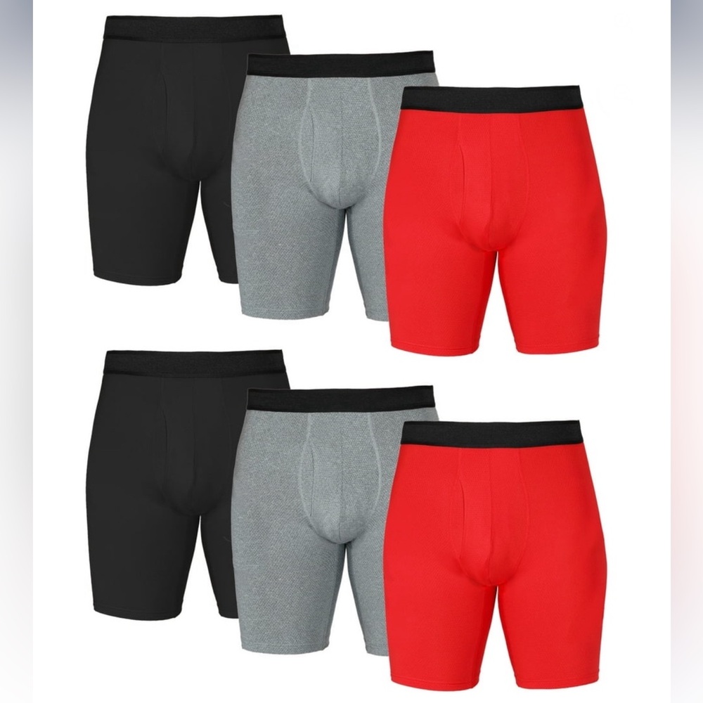 Men's  Value Pack Long Leg Boxer Briefs Underwear, 6 Pack, Gray/ Black / Blue